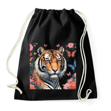 PRINTFASHION tigris pillangókkal és virágokkal - Sportzsák, Tornazsák - Fekete tornazsák