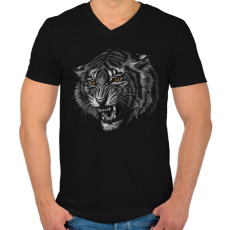 PRINTFASHION Tigris portré - Férfi V-nyakú póló - Fekete