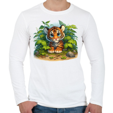 PRINTFASHION Tigriskölyök esőben - Férfi hosszú ujjú póló - Fehér férfi póló