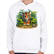 PRINTFASHION Tigriskölyök esőben - Gyerek kapucnis pulóver - Fehér gyerek pulóver, kardigán