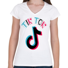 PRINTFASHION Tik Tok logo - Női V-nyakú póló - Fehér női póló