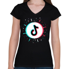 PRINTFASHION Tik Tok logo - Női V-nyakú póló - Fekete