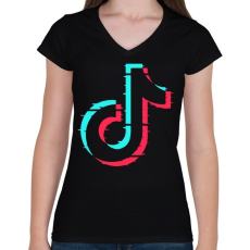 PRINTFASHION Tik-tok - Női V-nyakú póló - Fekete