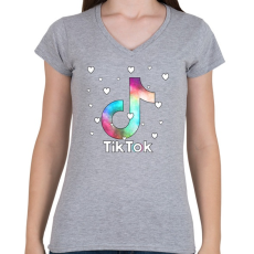 PRINTFASHION Tiktok fehér szivecskékkel - Női V-nyakú póló - Sport szürke