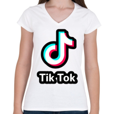 PRINTFASHION TikTok Logo - Női V-nyakú póló - Fehér női póló