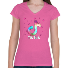 PRINTFASHION Tiktok szivecskékkel - Női V-nyakú póló - Rózsaszín női póló
