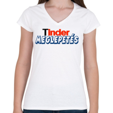 PRINTFASHION Tinder meglepetés - Női V-nyakú póló - Fehér női póló