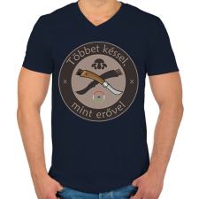 PRINTFASHION Többet késsel, mint erővel!  - Férfi V-nyakú póló - Sötétkék férfi póló