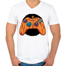 PRINTFASHION Tök joystick - Férfi V-nyakú póló - Fehér férfi póló