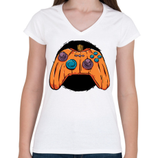 PRINTFASHION Tök joystick - Női V-nyakú póló - Fehér