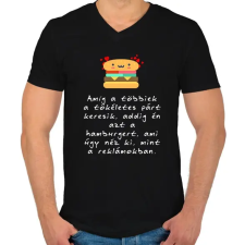 PRINTFASHION TÖKÉLETES HAMBURGER - Férfi V-nyakú póló - Fekete férfi póló