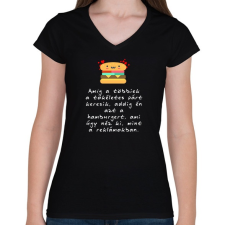PRINTFASHION TÖKÉLETES HAMBURGER - Női V-nyakú póló - Fekete női póló