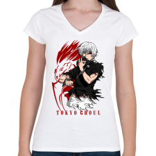 PRINTFASHION Tokyo Ghoul - Női V-nyakú póló - Fehér női póló