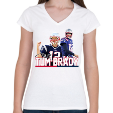 PRINTFASHION Tom Brady - Női V-nyakú póló - Fehér női póló