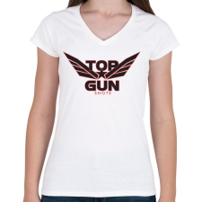 PRINTFASHION TOP GUN - Női V-nyakú póló - Fehér női póló
