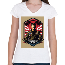 PRINTFASHION Top Gun - Női V-nyakú póló - Fehér női póló