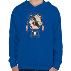 PRINTFASHION Törzsfőnök - Gyerek kapucnis pulóver - Királykék