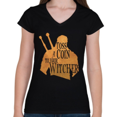 PRINTFASHION Toss a Coin to your Witcher - Női V-nyakú póló - Fekete