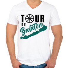 PRINTFASHION Tour de Balaton - Férfi V-nyakú póló - Fehér