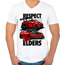 PRINTFASHION TOYOTA SUPRA MK4 vs MK5 RESPECT YOUR ELDERS - Férfi V-nyakú póló - Fehér férfi póló