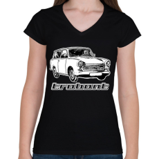 PRINTFASHION trabant - Női V-nyakú póló - Fekete
