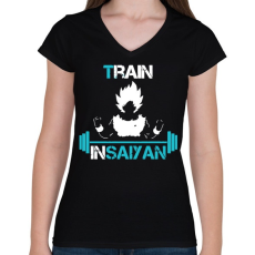 PRINTFASHION Train In Saiyan - Női V-nyakú póló - Fekete