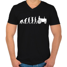 PRINTFASHION Traktor evolúció - Férfi V-nyakú póló - Fekete férfi póló