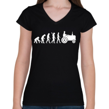 PRINTFASHION Traktor evolúció - Női V-nyakú póló - Fekete női póló