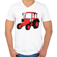 PRINTFASHION Traktor - Férfi V-nyakú póló - Fehér