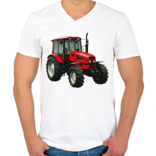 PRINTFASHION Traktor - Férfi V-nyakú póló - Fehér férfi póló