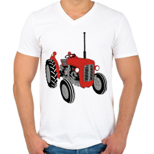 PRINTFASHION Traktor  - Férfi V-nyakú póló - Fehér férfi póló