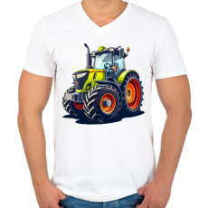 PRINTFASHION Traktor  - Férfi V-nyakú póló - Fehér