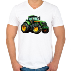 PRINTFASHION Traktor  - Férfi V-nyakú póló - Fehér