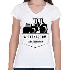 PRINTFASHION Traktor love - Női V-nyakú póló - Fehér