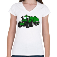 PRINTFASHION Traktor  - Női V-nyakú póló - Fehér