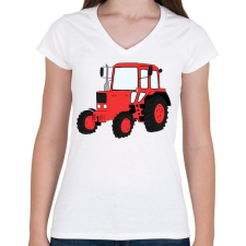 PRINTFASHION Traktor - Női V-nyakú póló - Fehér női póló