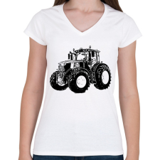 PRINTFASHION traktor - Női V-nyakú póló - Fehér női póló