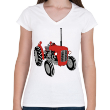 PRINTFASHION Traktor  - Női V-nyakú póló - Fehér női póló