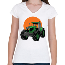 PRINTFASHION Traktor - Női V-nyakú póló - Fehér női póló