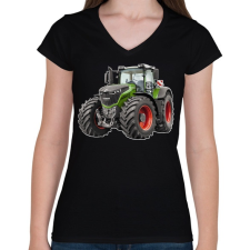 PRINTFASHION Traktor - Női V-nyakú póló - Fekete női póló