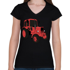 PRINTFASHION traktor  - Női V-nyakú póló - Fekete női póló