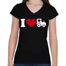 PRINTFASHION Traktor szerelem - Női V-nyakú póló - Fekete