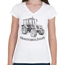 PRINTFASHION Traktorológus - Női V-nyakú póló - Fehér női póló