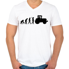 PRINTFASHION Traktoros evolúció - Férfi V-nyakú póló - Fehér férfi póló