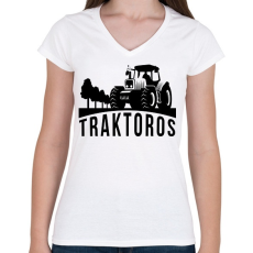 PRINTFASHION Traktoros - Női V-nyakú póló - Fehér