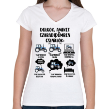 PRINTFASHION Traktoros szabadidő - Női V-nyakú póló - Fehér női póló