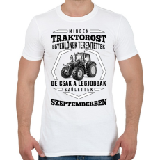 PRINTFASHION TRAKTOROS SZÜLINAP - Szeptember - Férfi póló - Fehér
