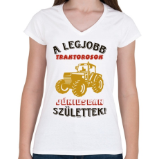 PRINTFASHION Traktoros szülinapja június - Női V-nyakú póló - Fehér