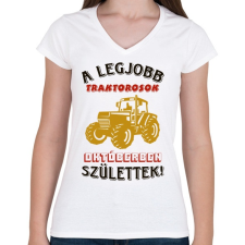 PRINTFASHION Traktoros szülinapja október - Női V-nyakú póló - Fehér női póló