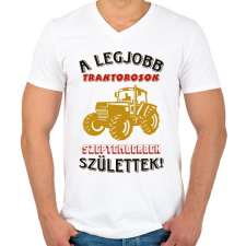 PRINTFASHION Traktoros szülinapja szeptember színes - Férfi V-nyakú póló - Fehér férfi póló